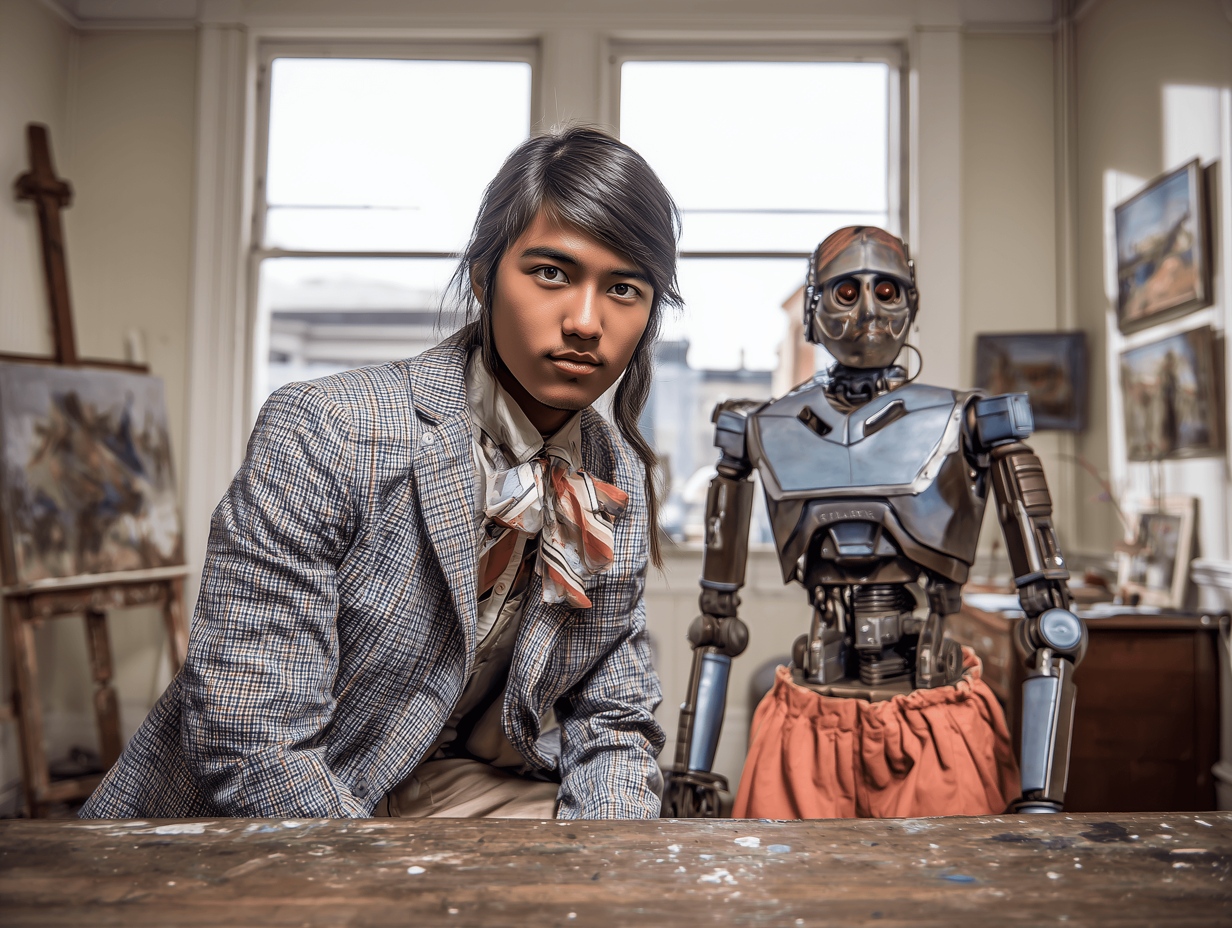 Artist focused in studio